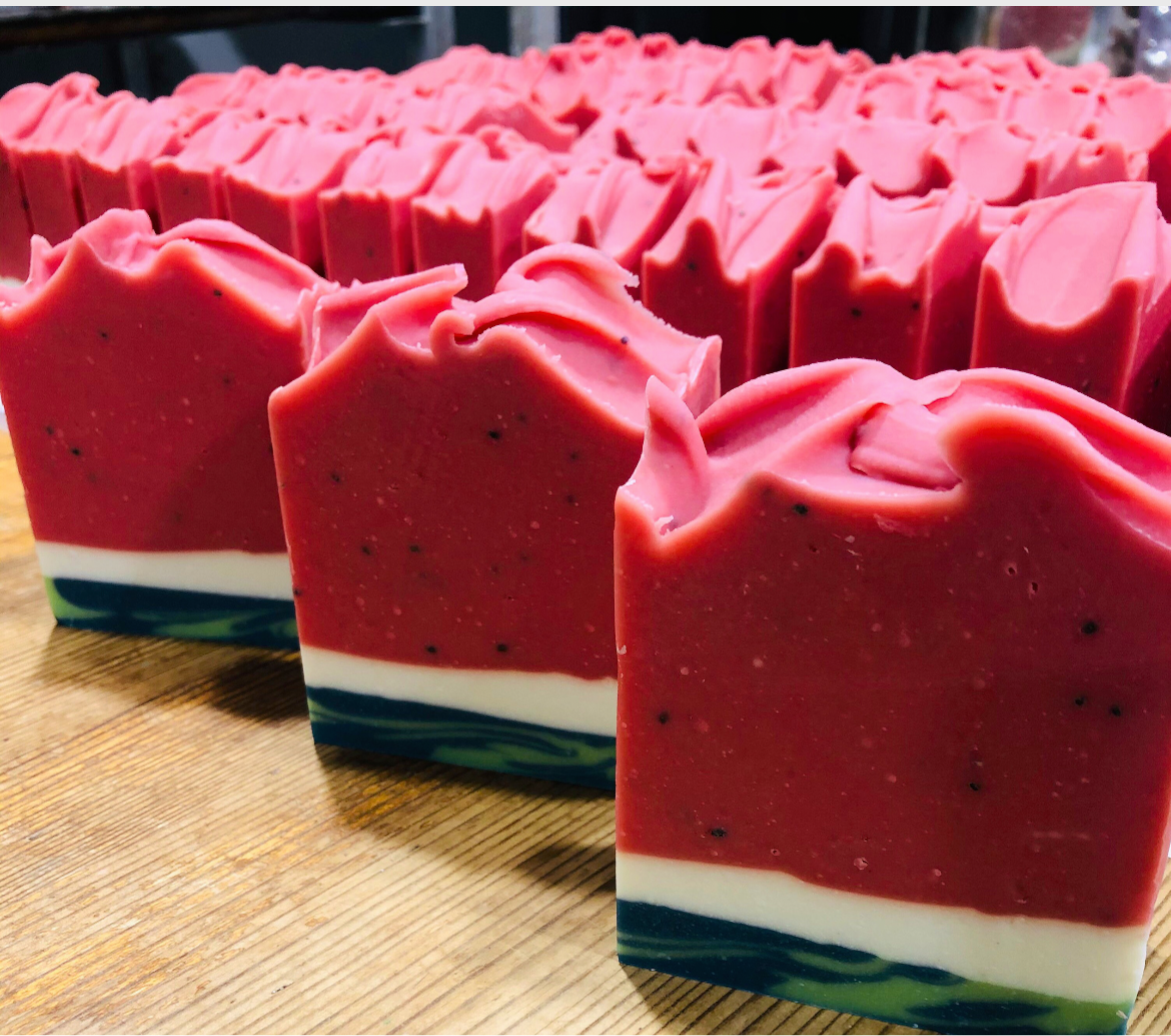 Wild Watermelon Soap🍉 Vegan/ Artisanal Soap/ Organic & Fair-Trade Shea Butter/ Refreshing Juicy Watermelon/ Exfoliating Organic Chai Seeds/ Organic Hempseed Oil/ Organic Castor Oil/ Handcrafted on Vancouver Island, Victoria B.C. Canada🇨🇦