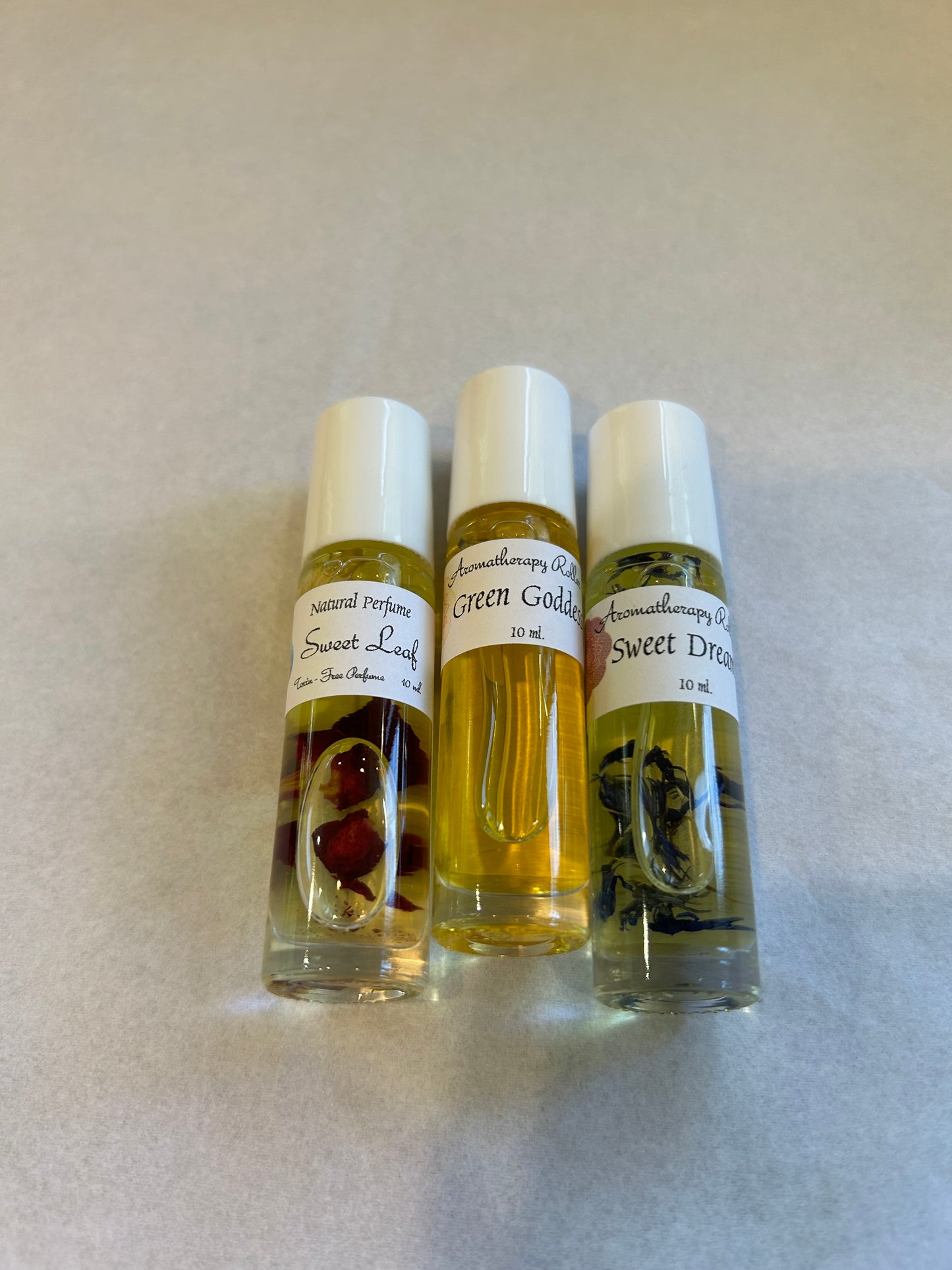 Sweet Leaf/Goddess/Sweet Dreams/Glass Perfume Roller/Jojoba Oil/Fractionated Coconut Oil/Handcrafted onVancouver Island/Victoria B.C. Canada