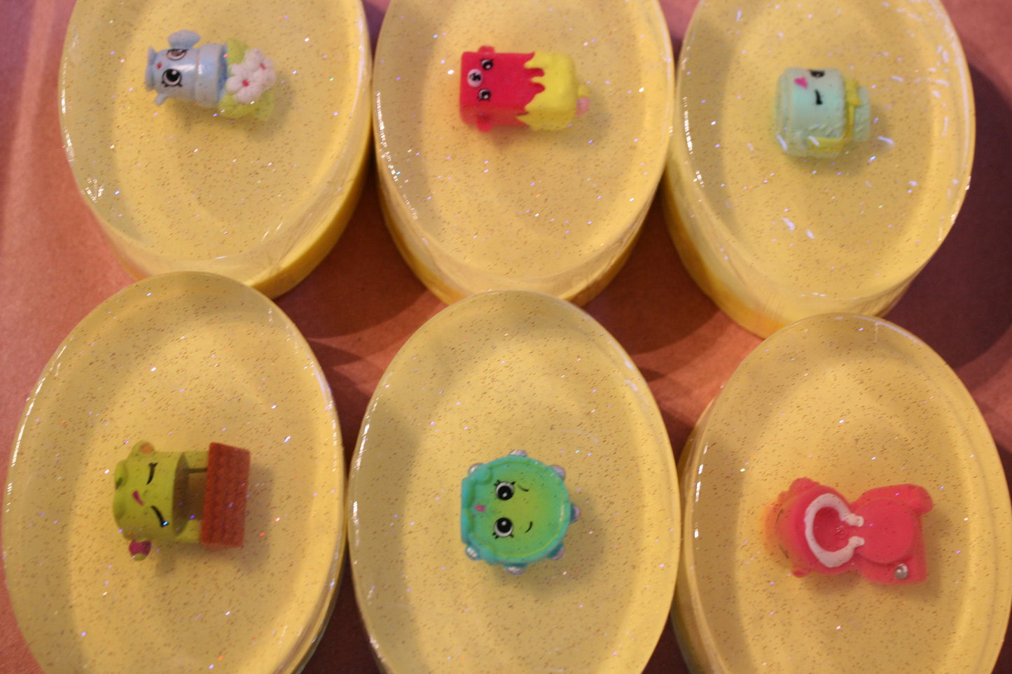 Shopkins toy soaps, Shea butter, transparent soap, Birthday Gift, cosmetic safe glitter, handmade on Vancouver Island, Victoria, B.C. Canada