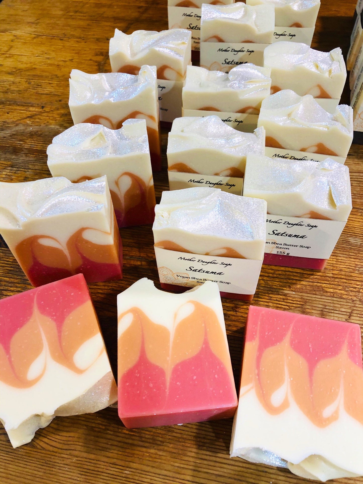 Satsuma Soap🍊🧡 Vegan/ Organic Shea Butter/ Biodegradable Eco-friendly Mica Glitter✨Cruelty-Free🐇/ Fresh Citrus/ Cold Process Soap/ Handmade on Vancouver Island, Victoria, B.C. Canada🇨🇦