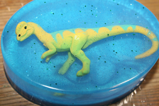 Dinosaur Soap, transparent soap with Toy Dinosaur,Birthday Gift soap, colourful dinosaur, handmade on Vancouver Island,Victoria, B.C. Canada