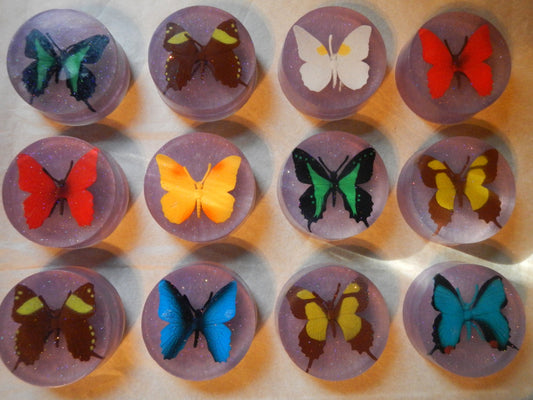 Butterfly Soaps, 100% pure Lavender essential oil, naturally colored with amethyst mica.